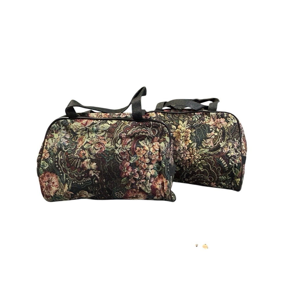 Set of 2 Vintage Verdi Floral Tapestry Carry on Luggage Duffle Bags. MINT!